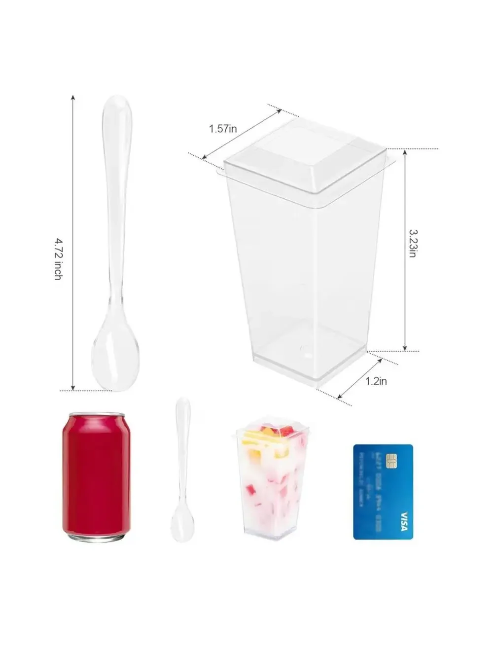 50 Pack 3 oz Square Mini Dessert Cups with Lids and Spoons